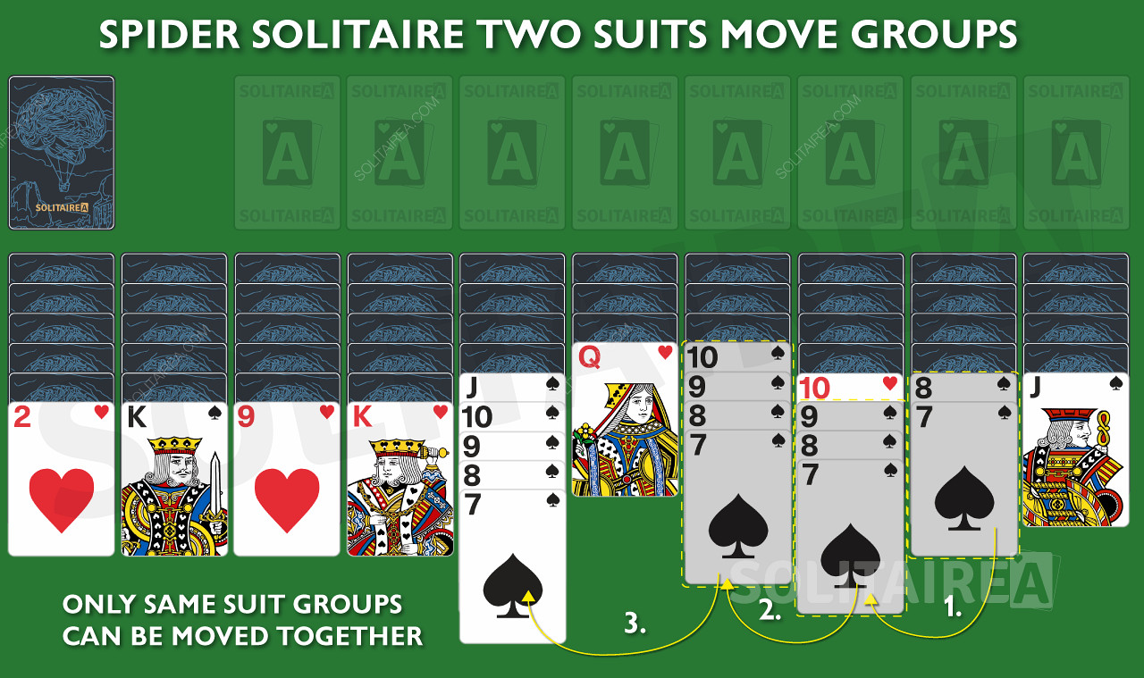Move your cards in groups in Spider Solitaire 2 Suits
